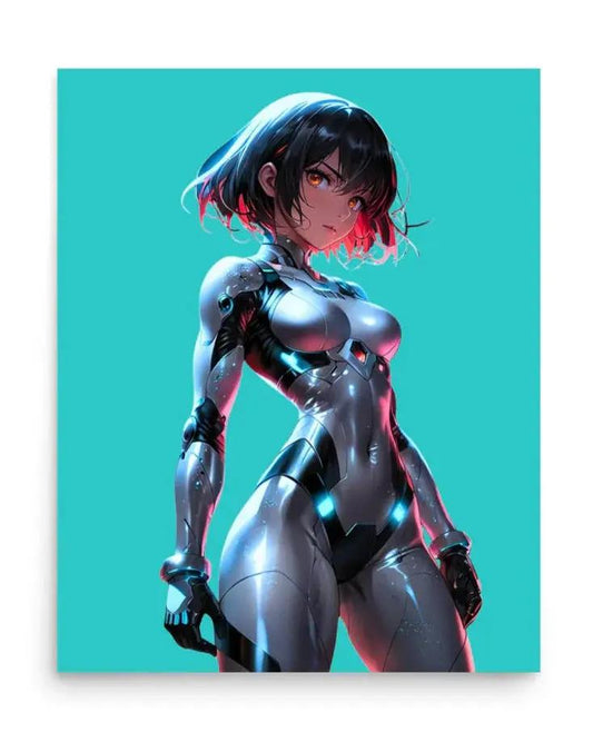 Cyberpunk Neon Female Armor Poster — 16×20 Enhanced Matte | M Digital Artz™ - M. Digital Artz