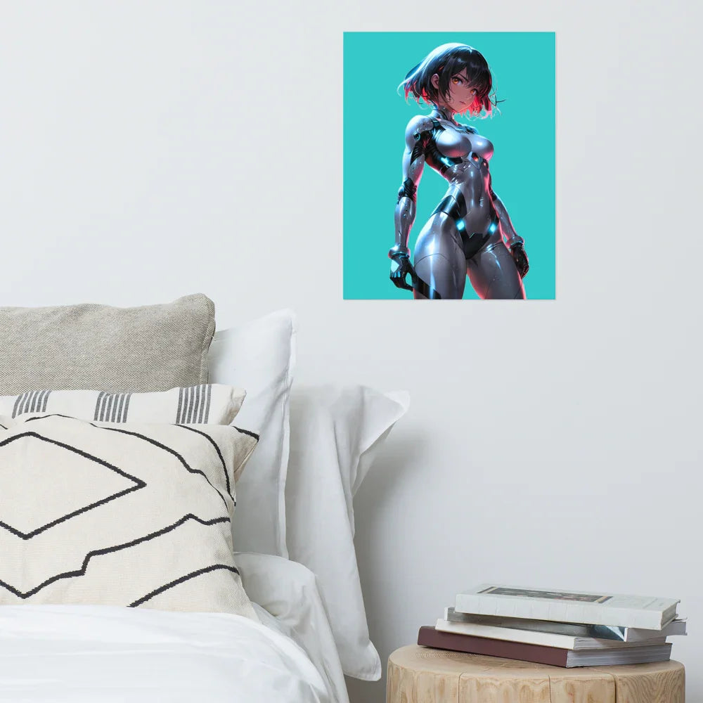 Cyberpunk Neon Female Armor Poster — 16×20 Enhanced Matte | M Digital Artz™ - M. Digital Artz