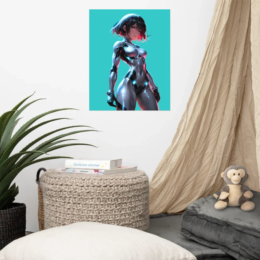 Cyberpunk Neon Female Armor Poster — 16×20 Enhanced Matte | M Digital Artz™ - M. Digital Artz