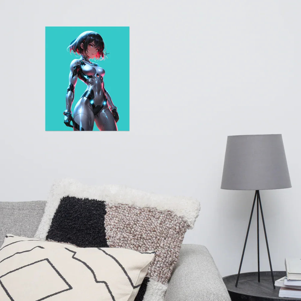 Cyberpunk Neon Female Armor Poster — 16×20 Enhanced Matte | M Digital Artz™ - M. Digital Artz