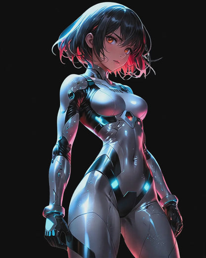 Cyberpunk Neon Female Armor Poster — 16×20 Enhanced Matte | M Digital Artz™