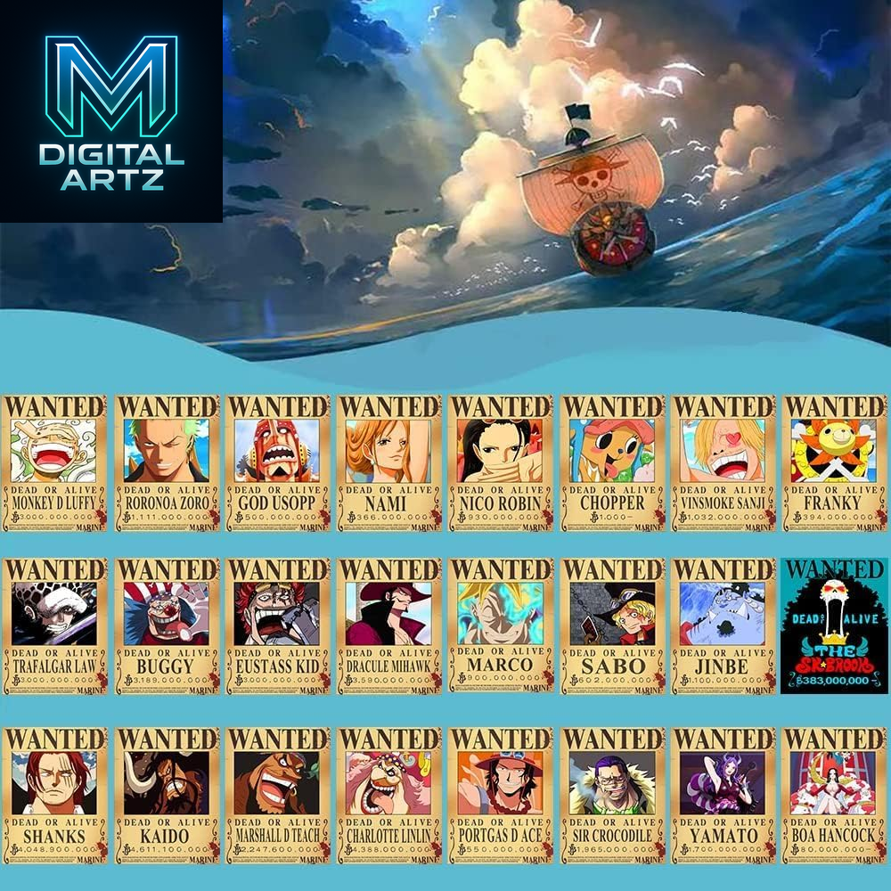 Join the Straw Hat Pirates with 25PCS Retro Anime Wanted Posters Featuring Nika Luffy's Epic 3 Billion Bounty - A Must-Have for One Piece Fans! - M. Digital Artz
